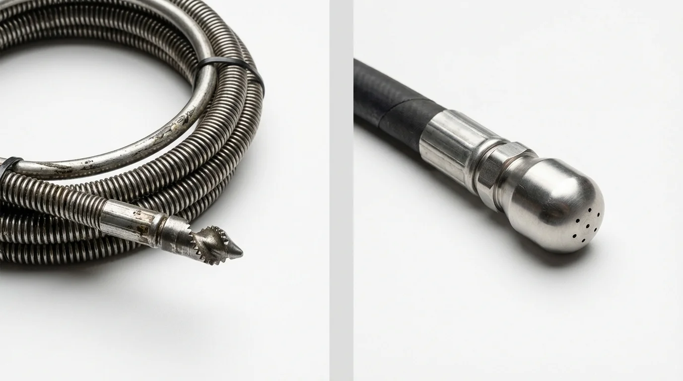 Drain snake cable and hydro jetting nozzle used for drain cleaning in Hagerman, NM